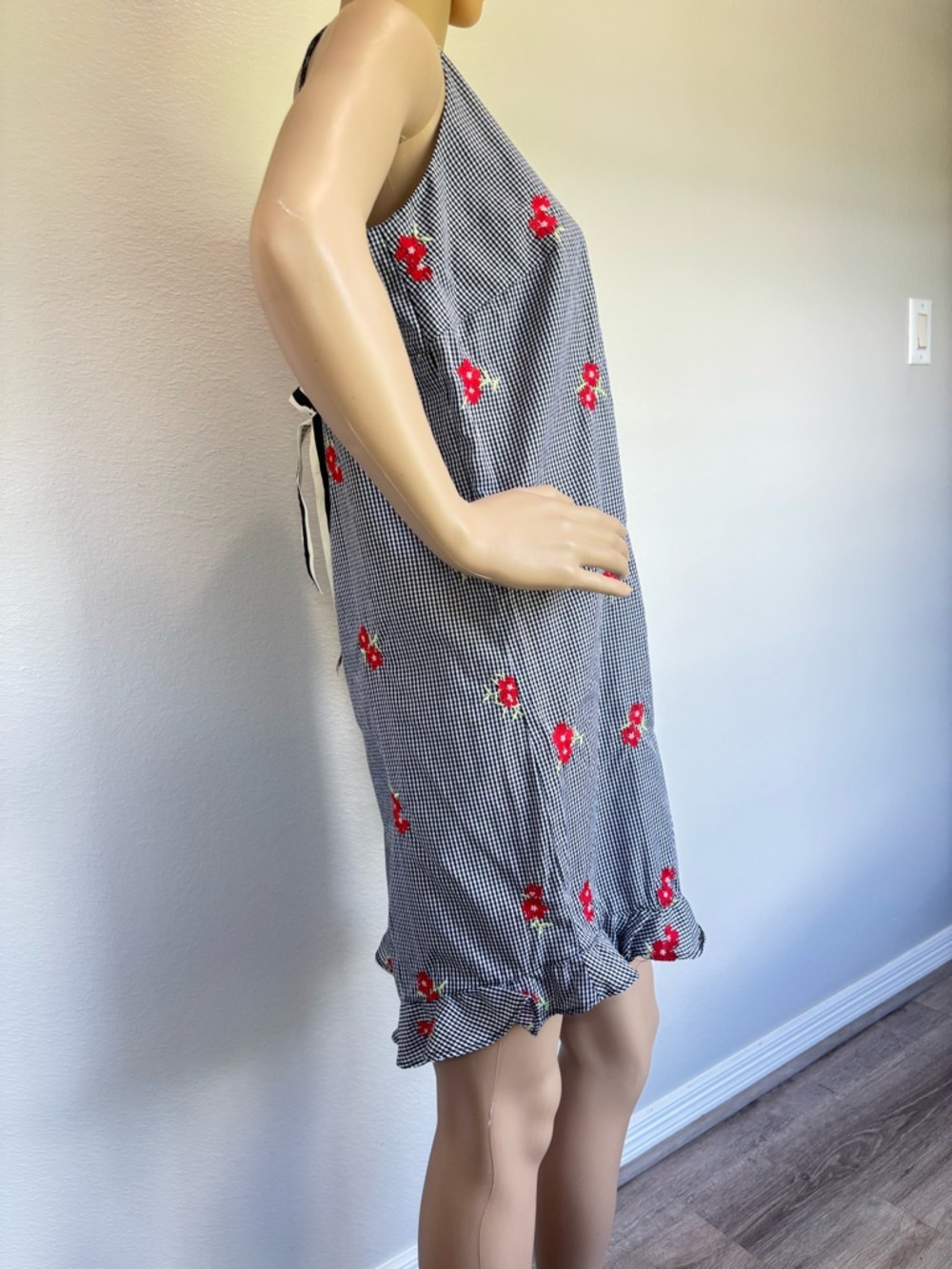 Chelsea & Violet Black-and-White Gingham romper with Red Floral Accents - Picture 7 of 15